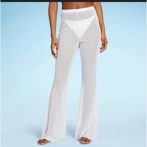 Wild Fable Women's Mesh High Waist Flare Cover Up Pants Sheer White Women’s XS